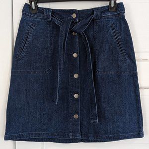 A New Day Button & Tie Belt Denim Mini Skirt with Pockets